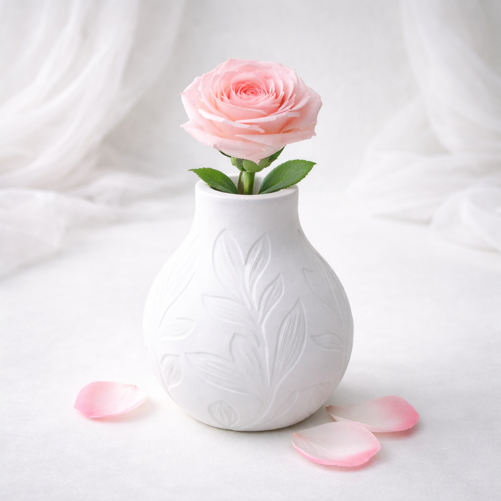 Vaso Decorativo in Ceramica Bianca con Motivo Floreale