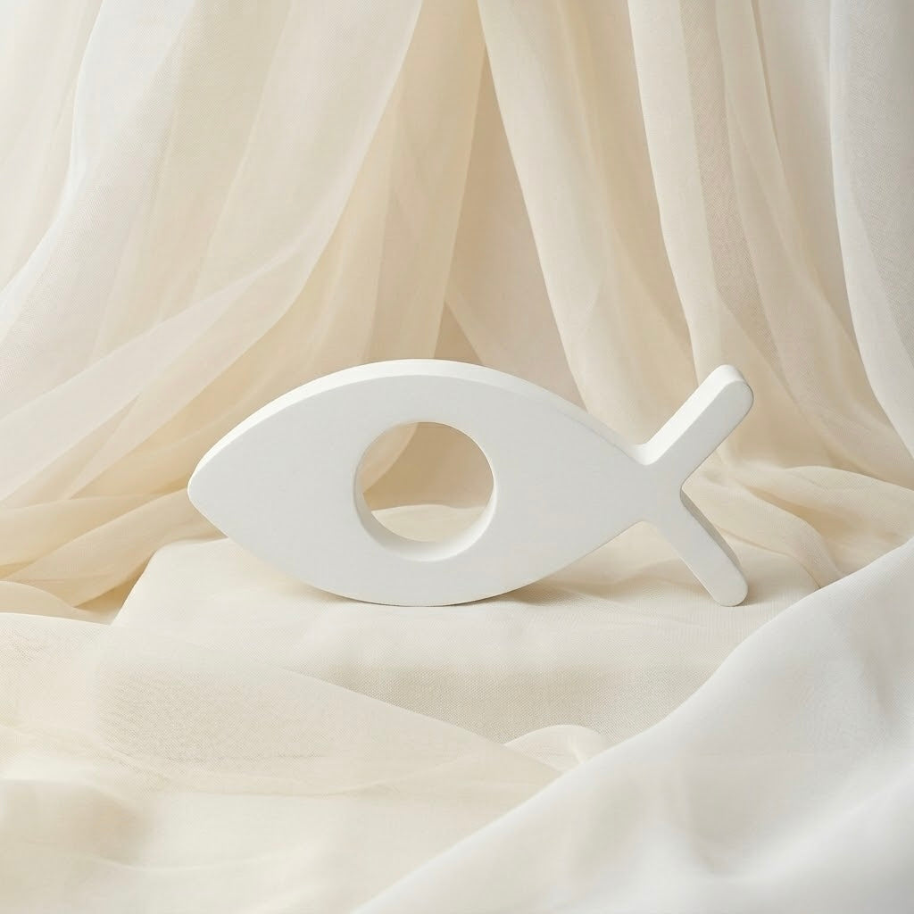 Scultura Decorativa Minimal a Forma di Pesce in Ceramica Bianca