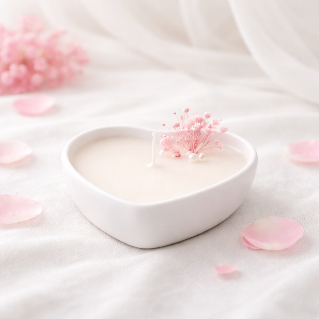 Candele artigianali a forma di cuore in contenitore di ceramica