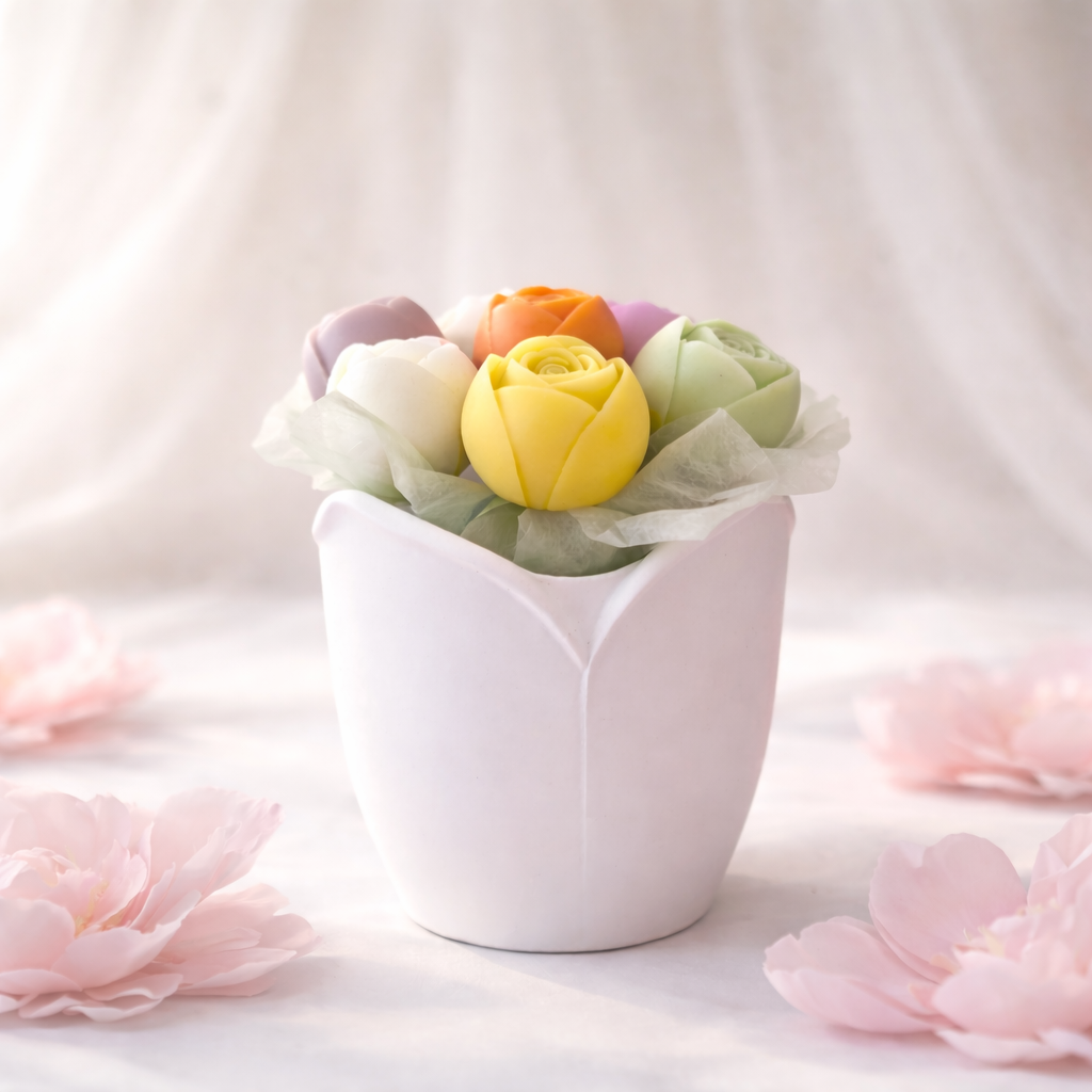 Vaso in ceramica con rose in cera profumate