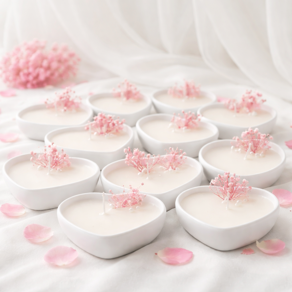 Candele artigianali a forma di cuore in contenitore di ceramica